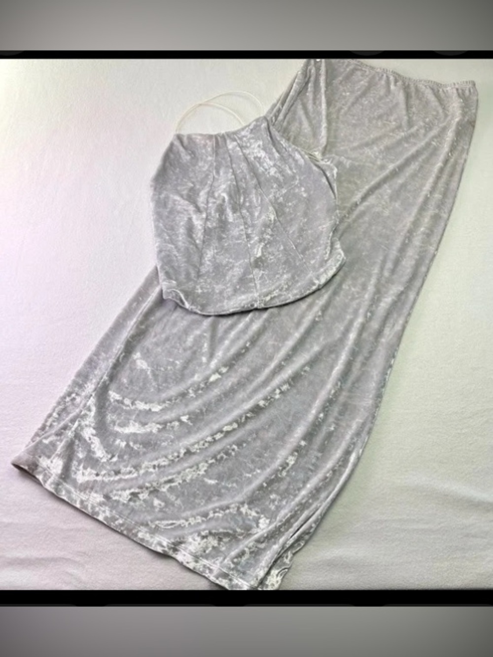 The White House 2pcs Top&Skirt Set Velvet Silver/White Sz XS/S Vintage Y2K BSB